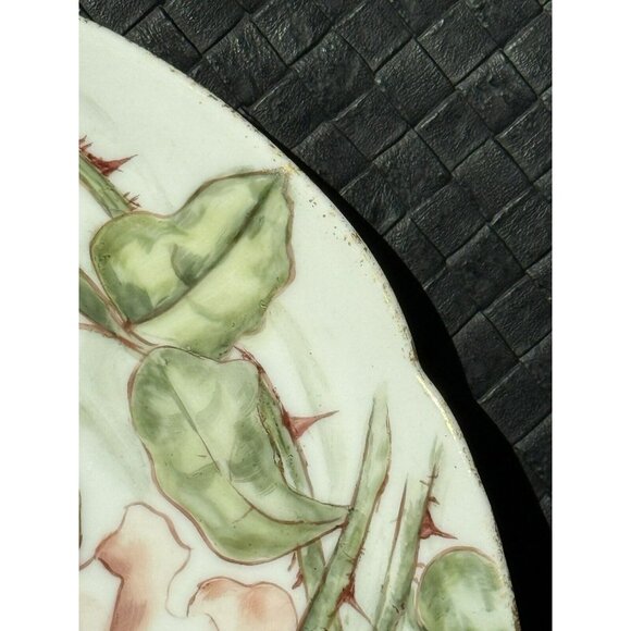 Jean Pouyat Limoges Cake Plate Thorny Roses 10 1/2” Antique c1891-1932 Cutouts - Picture 3 of 14